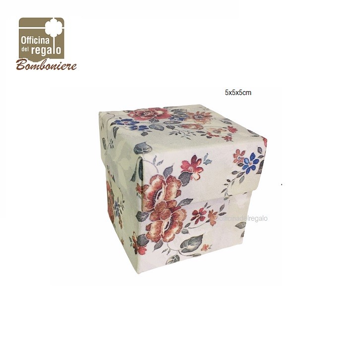 Scatolina portaconfetti cubetto decoro floreale bomboniere