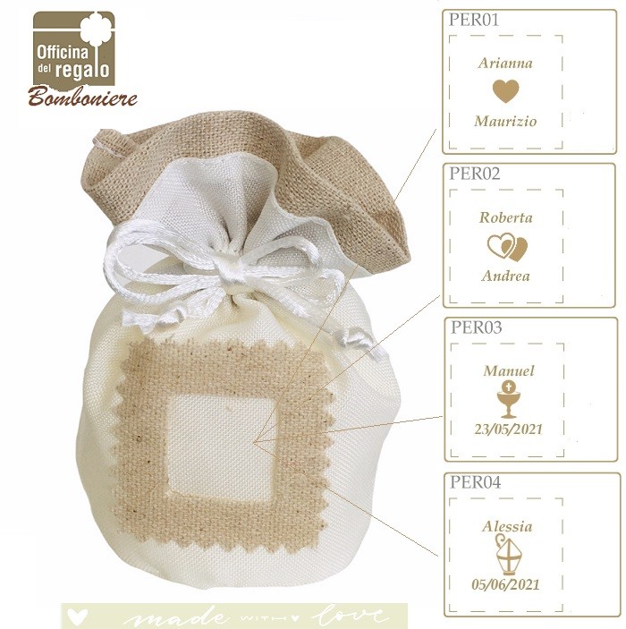 Sacchettino portaconfetti in cotone bicolore personalizzabile Bomboniere