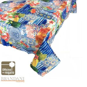 Tovaglia antimacchia e idrorepellente fiori e Blu mare BRANDANI