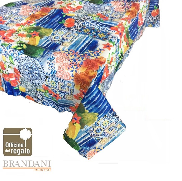 Tovaglia antimacchia e idrorepellente fiori e Blu mare BRANDANI