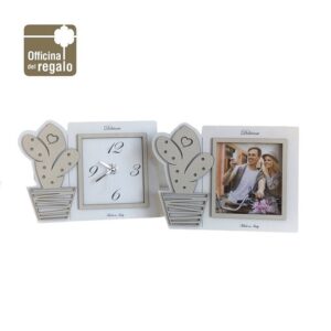 Set Cornice e Orologio in legno bianco Modello Cactus con cuore Dolcicose
