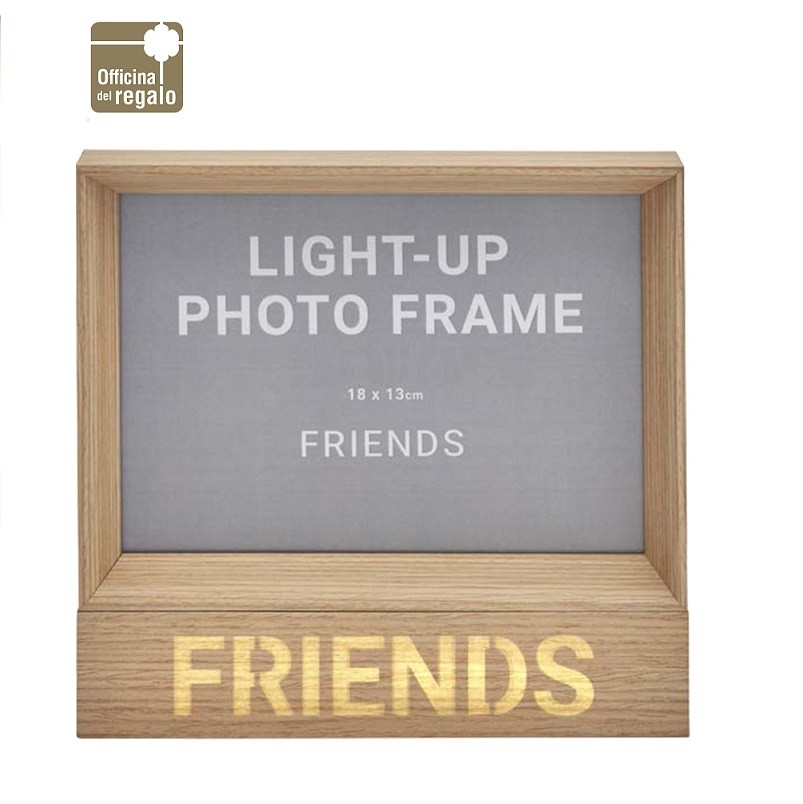Portafoto Cornice in Legno chiaro e Luce led con scritta Friends