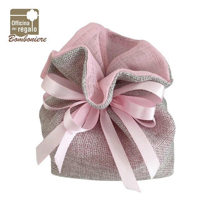Sacchetto portaconfetti grande in iuta rosa Bomboniere
