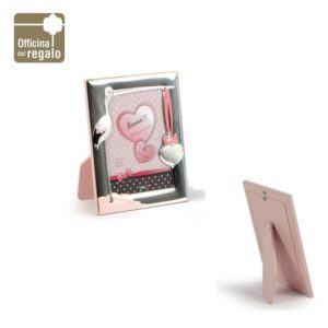 Portafoto Cornice in argento Nascita Cicogna Rosa personalizzabile