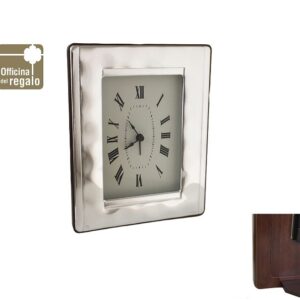 Orologio Sveglia in lastra argento lavorata retro legno Valenti & Co.