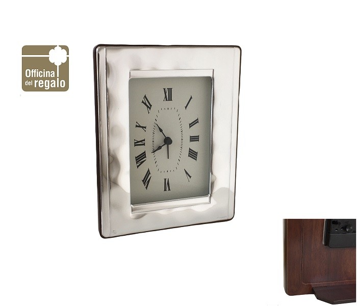Orologio Sveglia in lastra argento lavorata retro legno Valenti & Co.