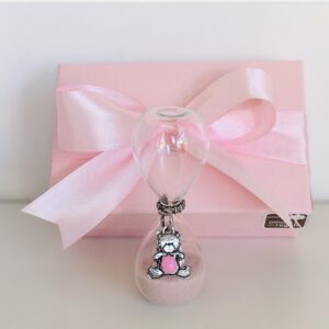Clessidra con sabbia rosa e orsetto smaltato Bomboniere
