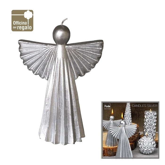 Candela a forma di angelo argentata e glitterata