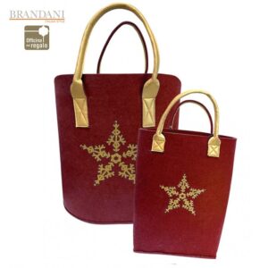 Set 2 Borse in feltro rosso con manici e decori dorati BRANDANI