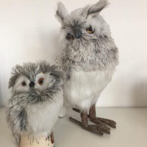 Gufo Civetta peluche con ecopelliccia Bianco e grigio Portafortuna