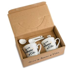 Set 2 Tazzine da caffè con cucchiaino in porcellana con scatola Bomboniere