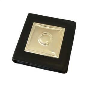Gioco degli scacchi da vaggio in cofanetto pelle nera con placca argento