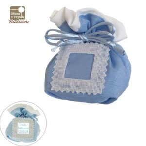 Sacchettino in cotone azzurro e bianco personalizzabile Bomboniere