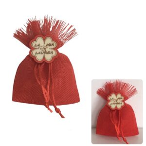 Sacchettino rosso portaconfetti in iuta con applicazione quadrifoglio Laurea