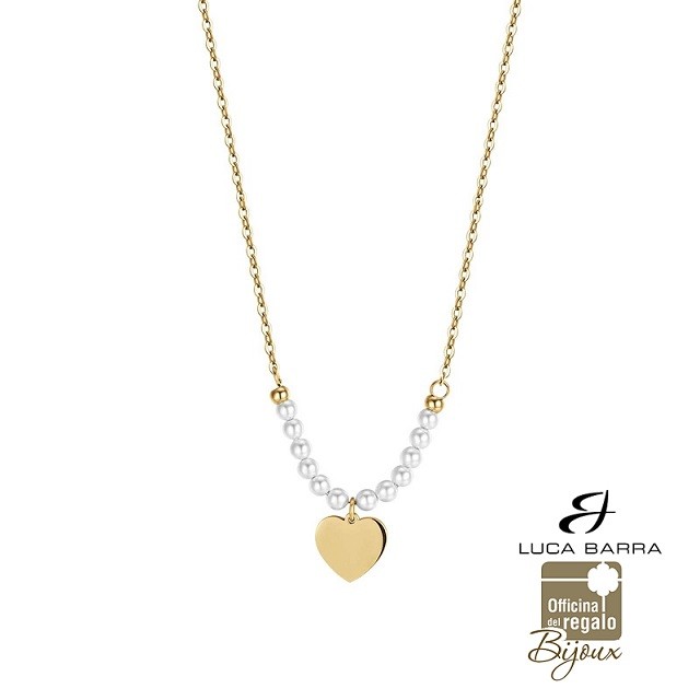 Collana in acciaio dorato con perle e cuore Luca Barra