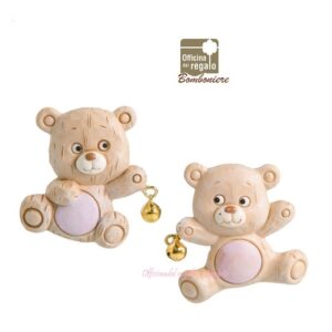 Calamita magnete orsetto Din rosa con campanella Bomboniere Battesimo