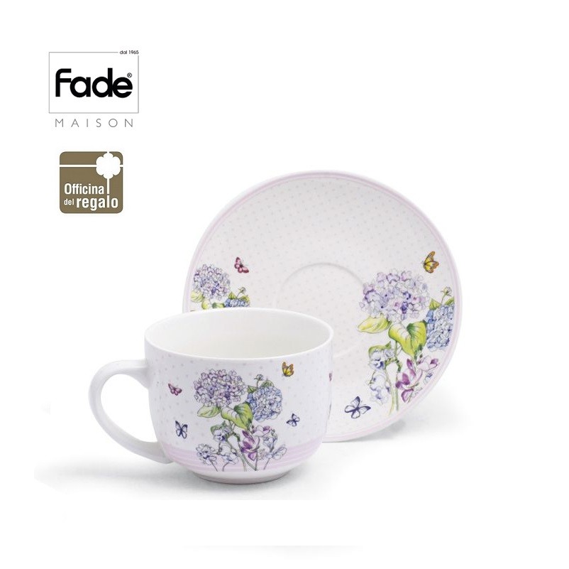 Tazza colazione in porcellana con Scatola decoro Ortensie  Blooms FADE