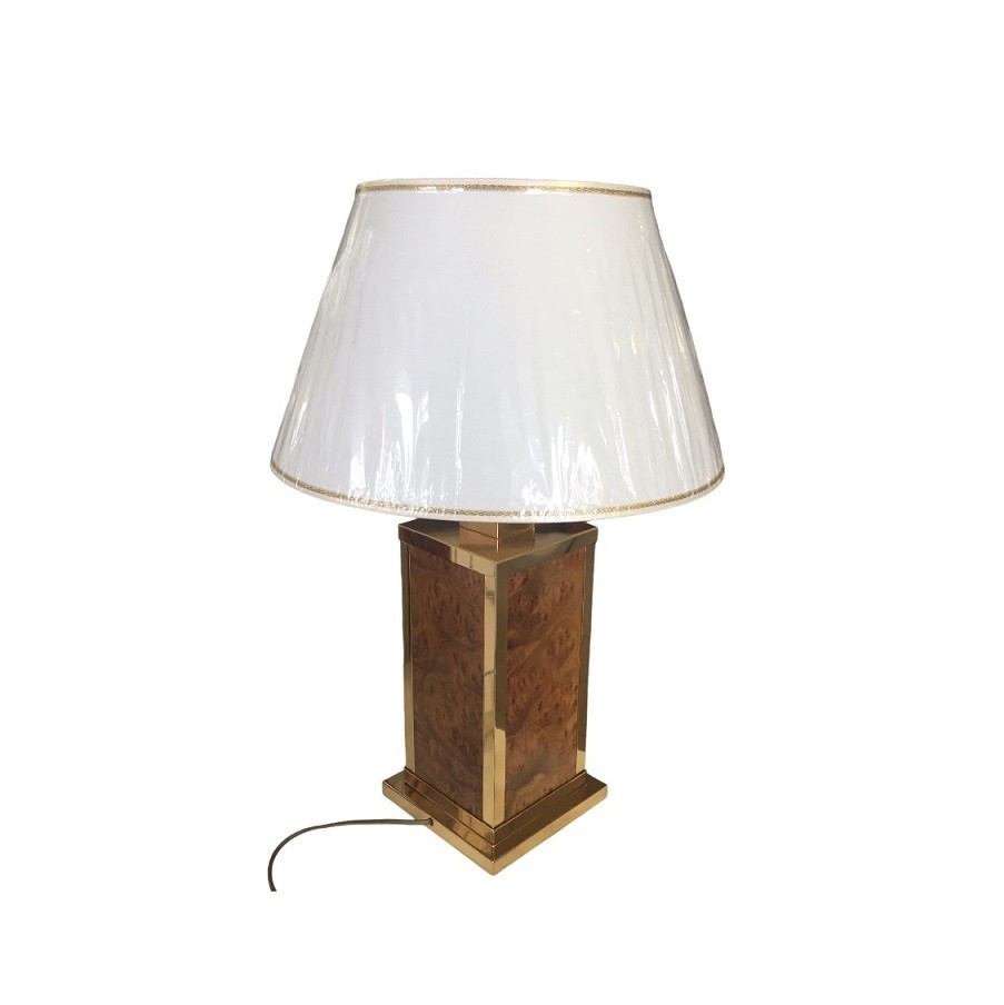 Lampada da tavolo in radica e ottone lucido anni '70