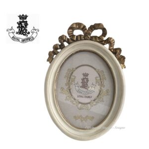 Portafoto ovale perlinata con fiocco oro e avorio Royal Family Sheffield