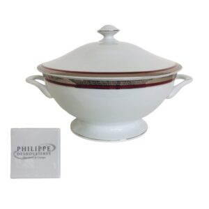 Zuppiera in porcellana bordo platino Linea Athos bordeaux  Philippe Deshoulieres