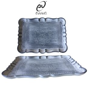Vassoio in legno intarsiato linea shabby chic color grigio