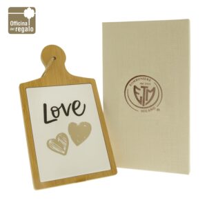 Tagliere legno porcellana con decoro cuori e scritta LOVE Bomboniere matrimonio Anniversari