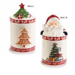 Barattolo in ceramica con coperchio Albero di Natale e Babbo Natale