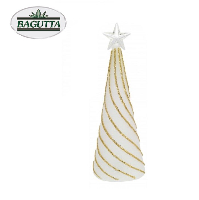 Albero conico in vetro soffiato con luce Led e glitter oro