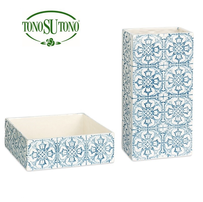 Vaso e ciotola in ceramica azzurra Linea Mediterraneo