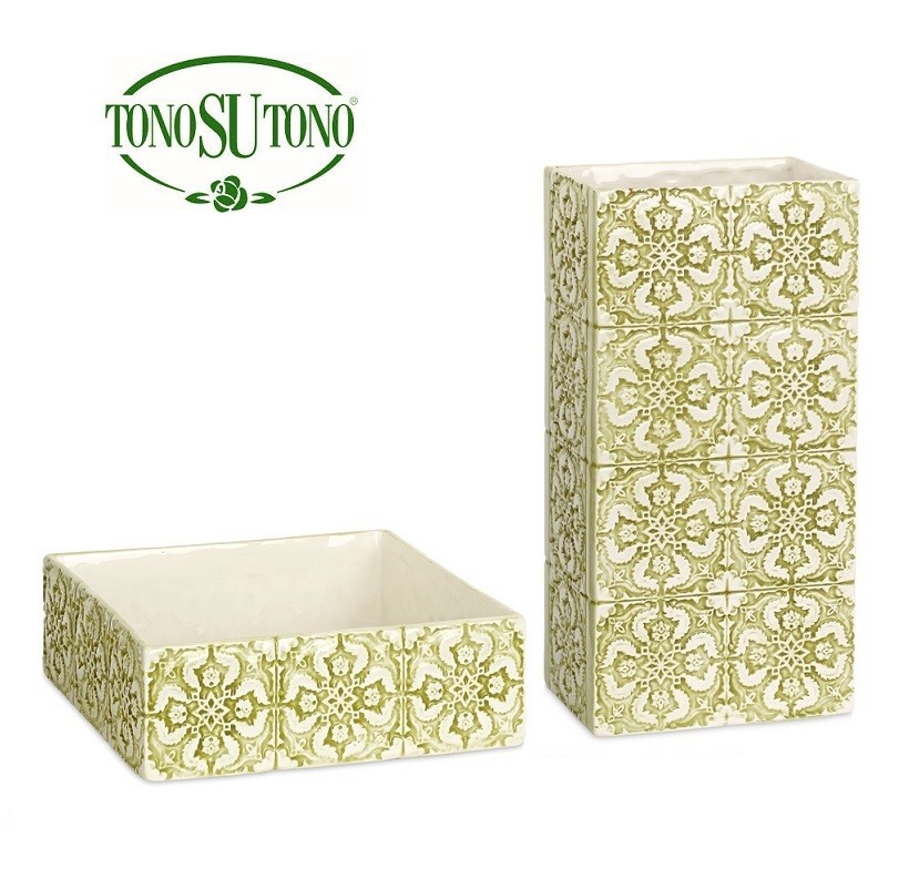 Vaso e ciotola in ceramica verde Linea Mediterraneo