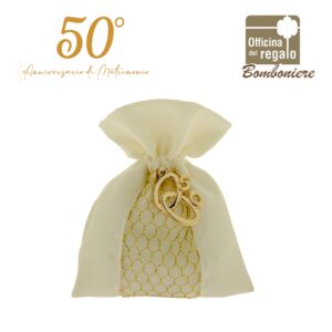 Sacchettino porta confetti 50° nozze d'oro con ciondolo fedi