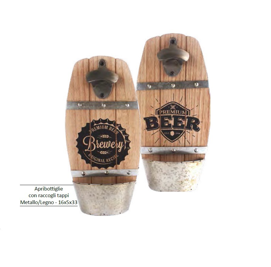 Apribottiglie da parete in legno Shabby Chic con raccogli tappi