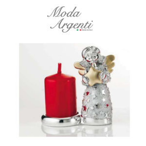 Angelo con cuore in resina argentata e dorata con candela rossa