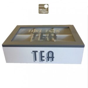 Scatola per bustine di Tè e tisane in legno con scritta Time for tea