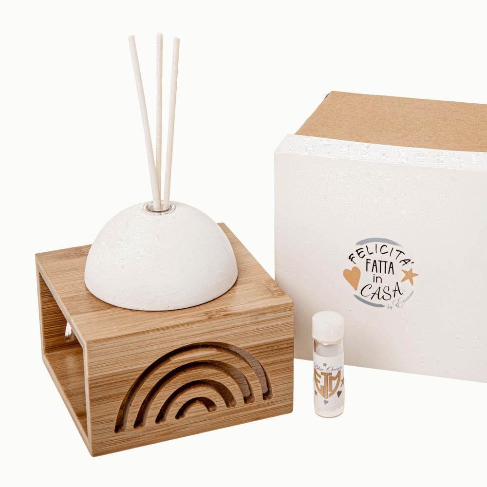 Profumatore base in legno con cupola in ceramica bianca moderno