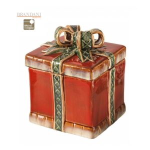 Scatola in porcellana lucida a forma di pacco regalo con fiocco Brandani