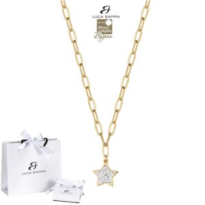 Collana in acciaio dorata con ciondolo stella con cristalli Luca Barra Bijoux