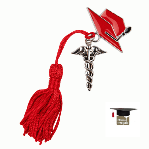 Ciondolo Tocco Caduceo Laurea con nappina rossa