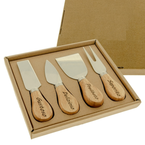 Confezione regalo set di 4 coltelli formaggio in legno e inox