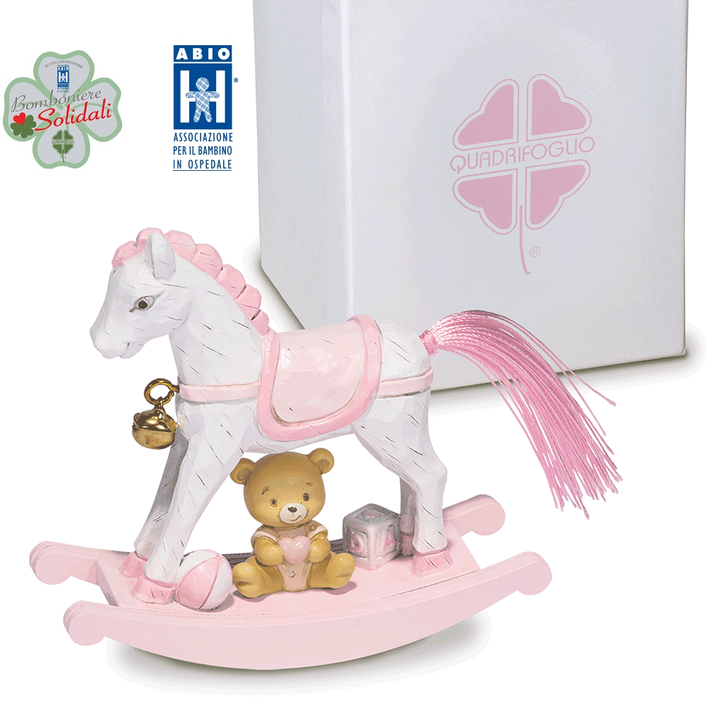 Bomboniera Cavallo a dondolo Solidale ABIO colore Rosa