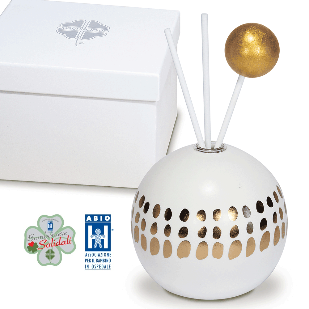 Profumatore bianco e pois oro Bomboniera Solidale ABIO
