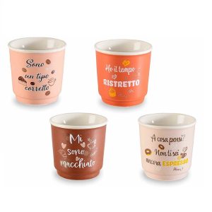 Set 4 Bicchierini da Caffè in porcellana con frasi