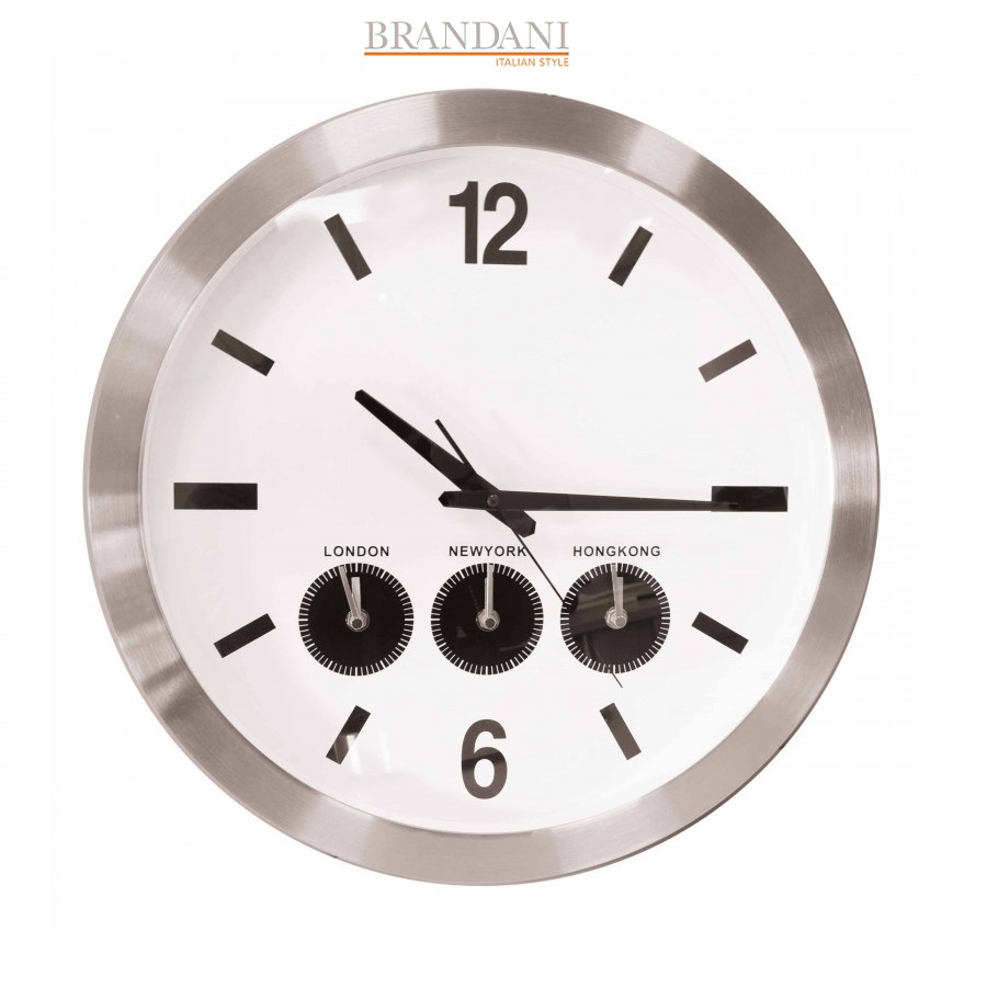 Orologio tondo da parete con fusi orari BRANDANI