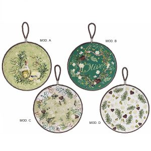 Sottopentola decoro olive in ceramica e sughero