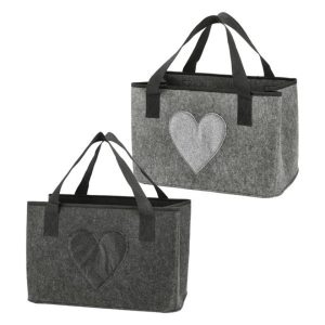 Borsa Shopper in feltro nero e grigio con cuore