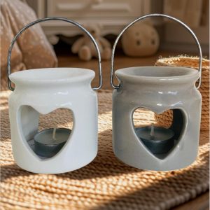 Brucia essenze in ceramica con cuore e candela t-light