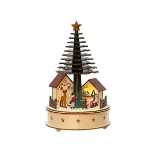 Carillon paesaggio Natalizio colorato in legno con luci Led