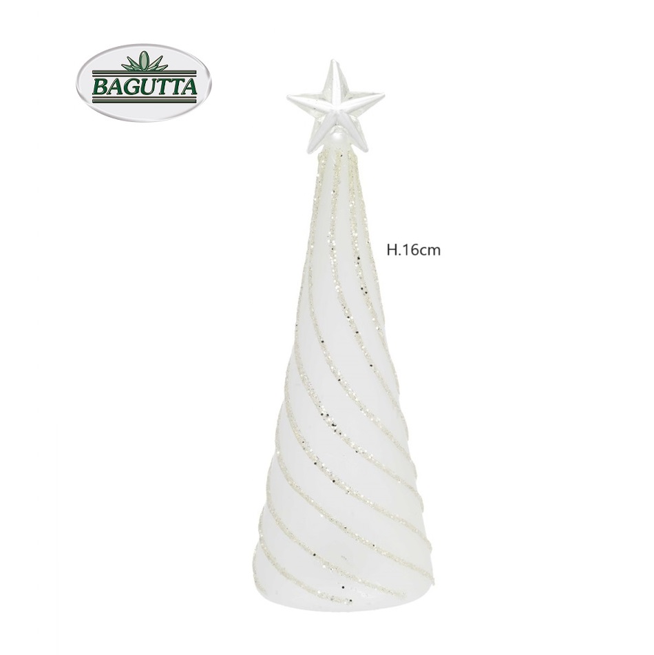 Albero con stella in vetro soffiato con luce Led e glitter argento