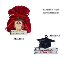 Ciondolo Laurea Gufo e Tocco in legno personalizzabile