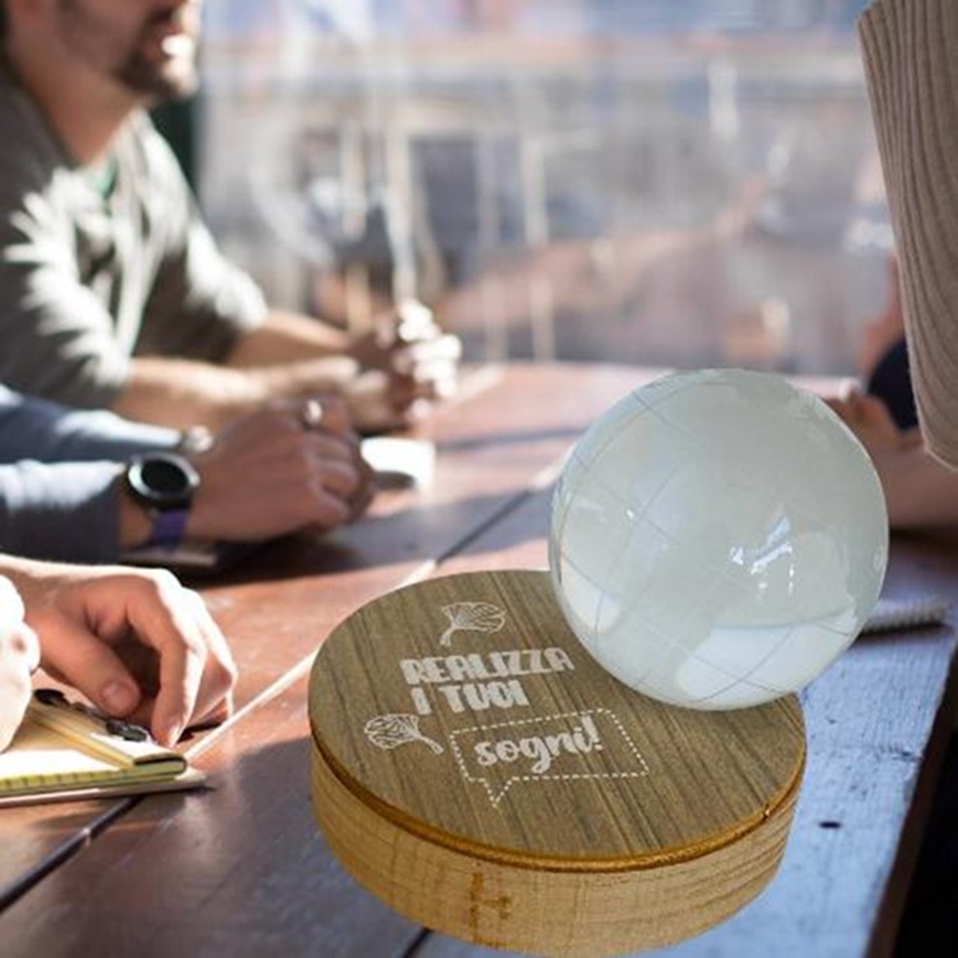 Mappamondo su base legno con scritte fermacarte idea regalo
